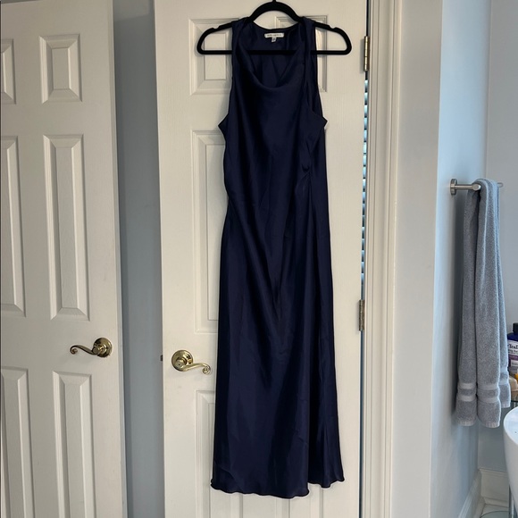 Satin Navy Blue cowl neck midi Dress - Picture 1 of 4